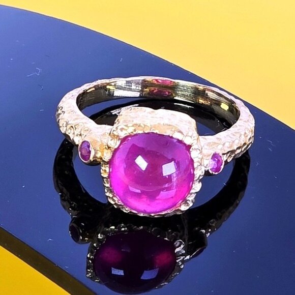 925 Sterling Silver 14K Gold Plated Avant-Garde Ring with Natural Ruby Gemstone - Picture 14 of 14